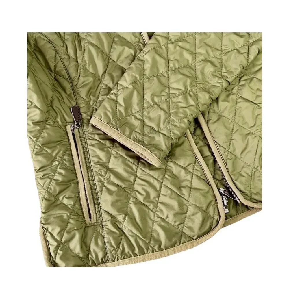 Eddie Bauer Mod Quilt Jacket Womans L Green Puffer Full Zip Buttoned Pockets